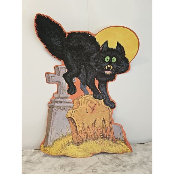 4 VTG KIRK Halloween Paper Die Cut Black Cat Tombstone Witch Werewolf Scarecrow - Picture 10 of 16